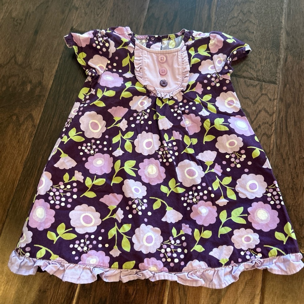Gymboree Purple Floral Print Dress With Cap Sleeves size 3-6 months